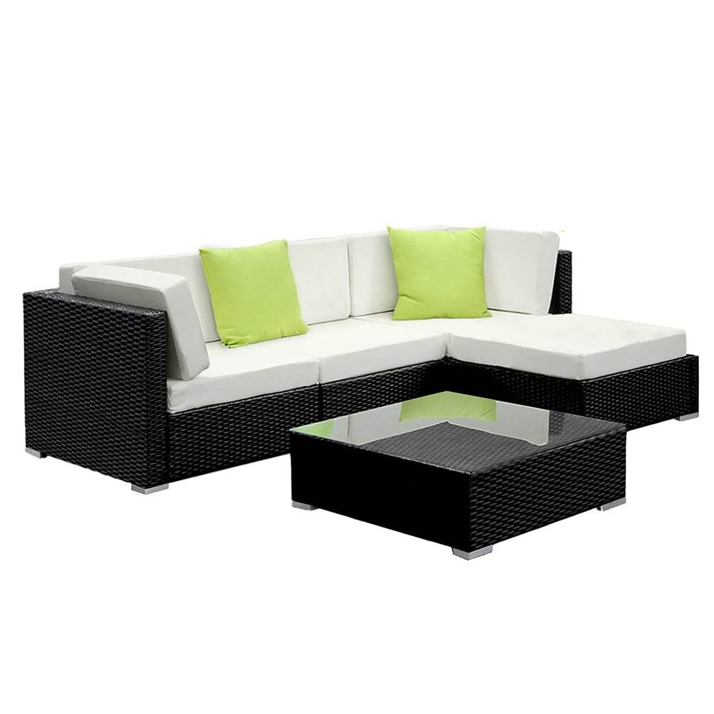Gardeon 5 - Piece Outdoor Sofa Set Wicker Couch Lounge Setting Cover | Outdoorium