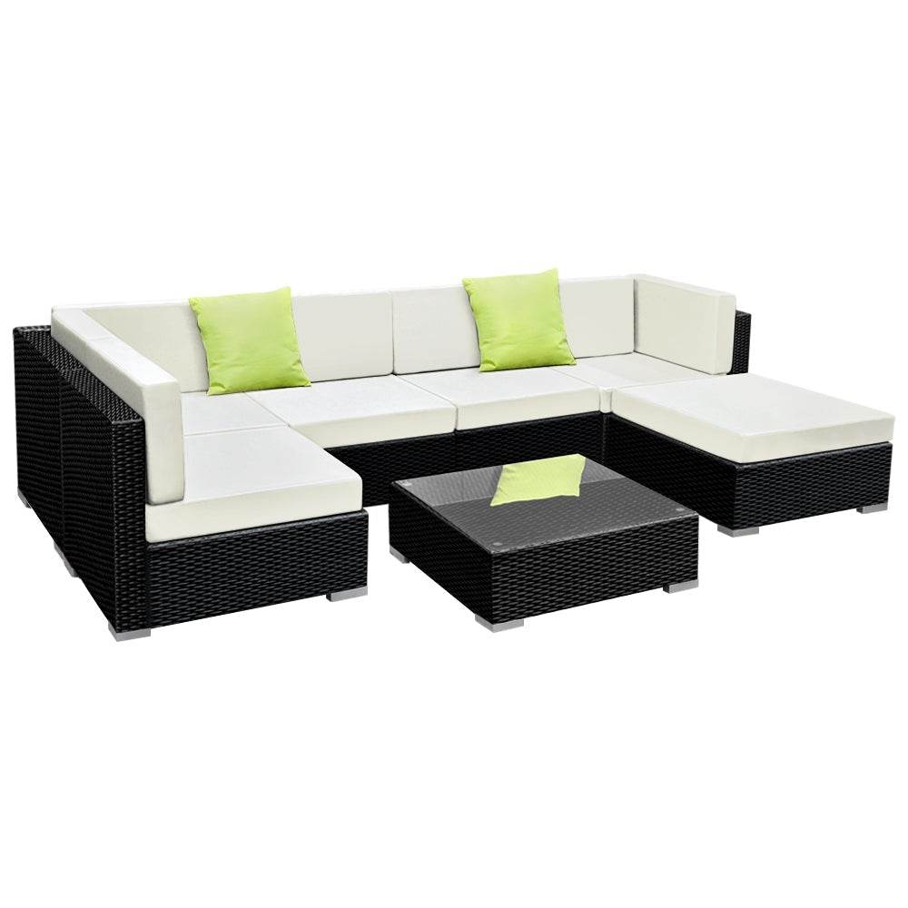 Gardeon 7 - Piece Outdoor Sofa Set Wicker Couch Lounge Setting 6 Seater | Outdoorium