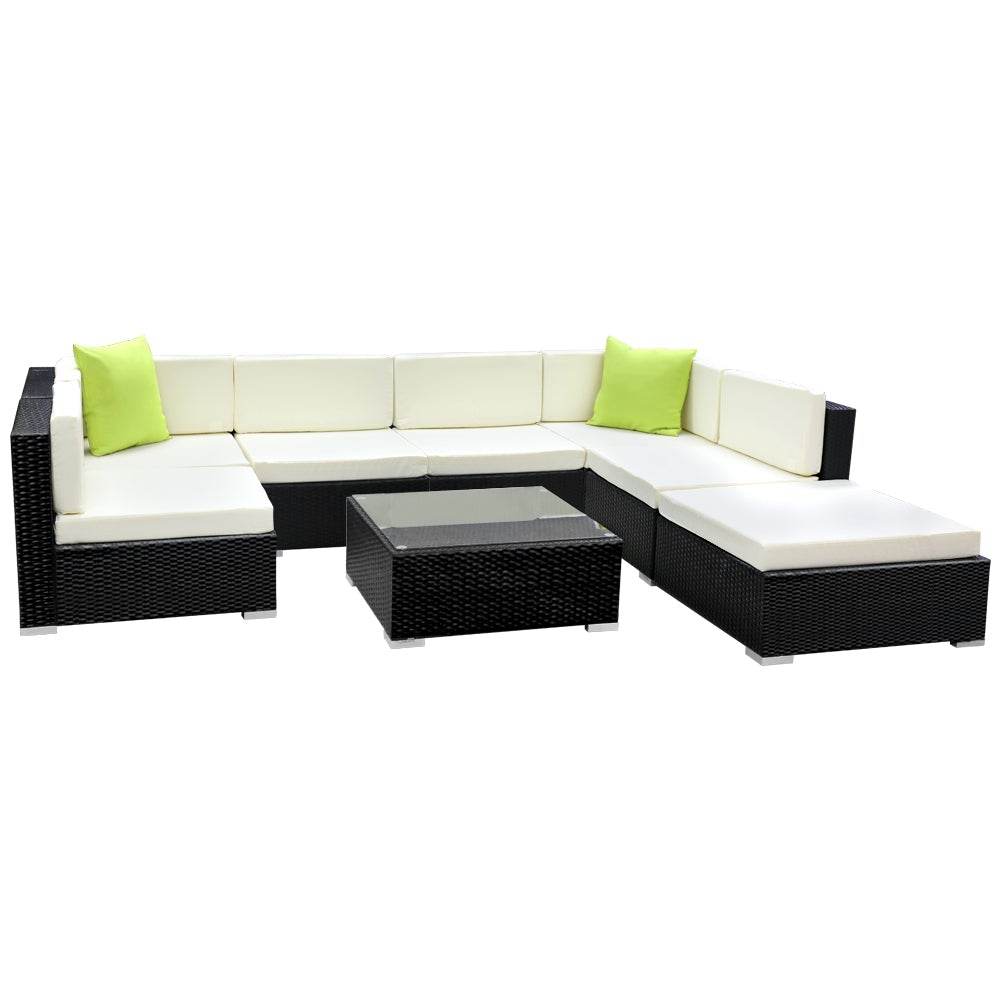 Gardeon 8 - Piece Outdoor Sofa Set Wicker Couch Lounge Setting 7 Seater | Outdoorium