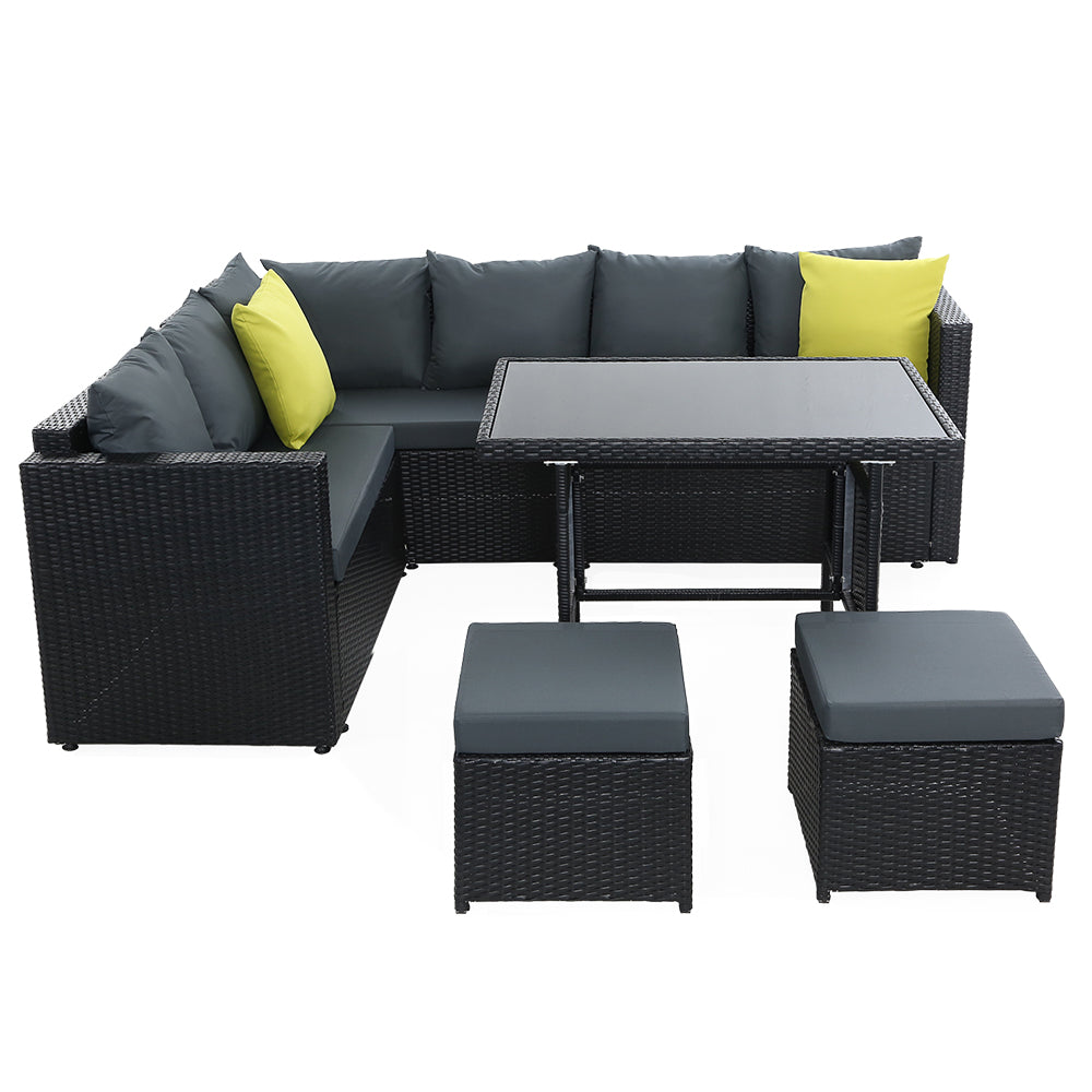 Outdoor Furniture Patio Set Dining Sofa Table Chair Lounge Wicker Garden Black - Outdoorium