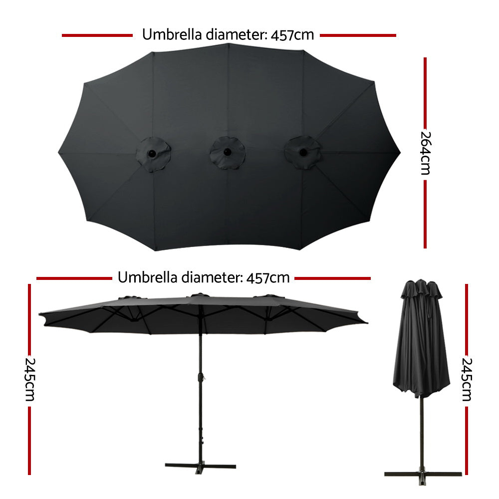 Instahut Outdoor Umbrella Twin Umbrellas Beach Garden Stand Base Sun Shade 4.57m - Outdoorium