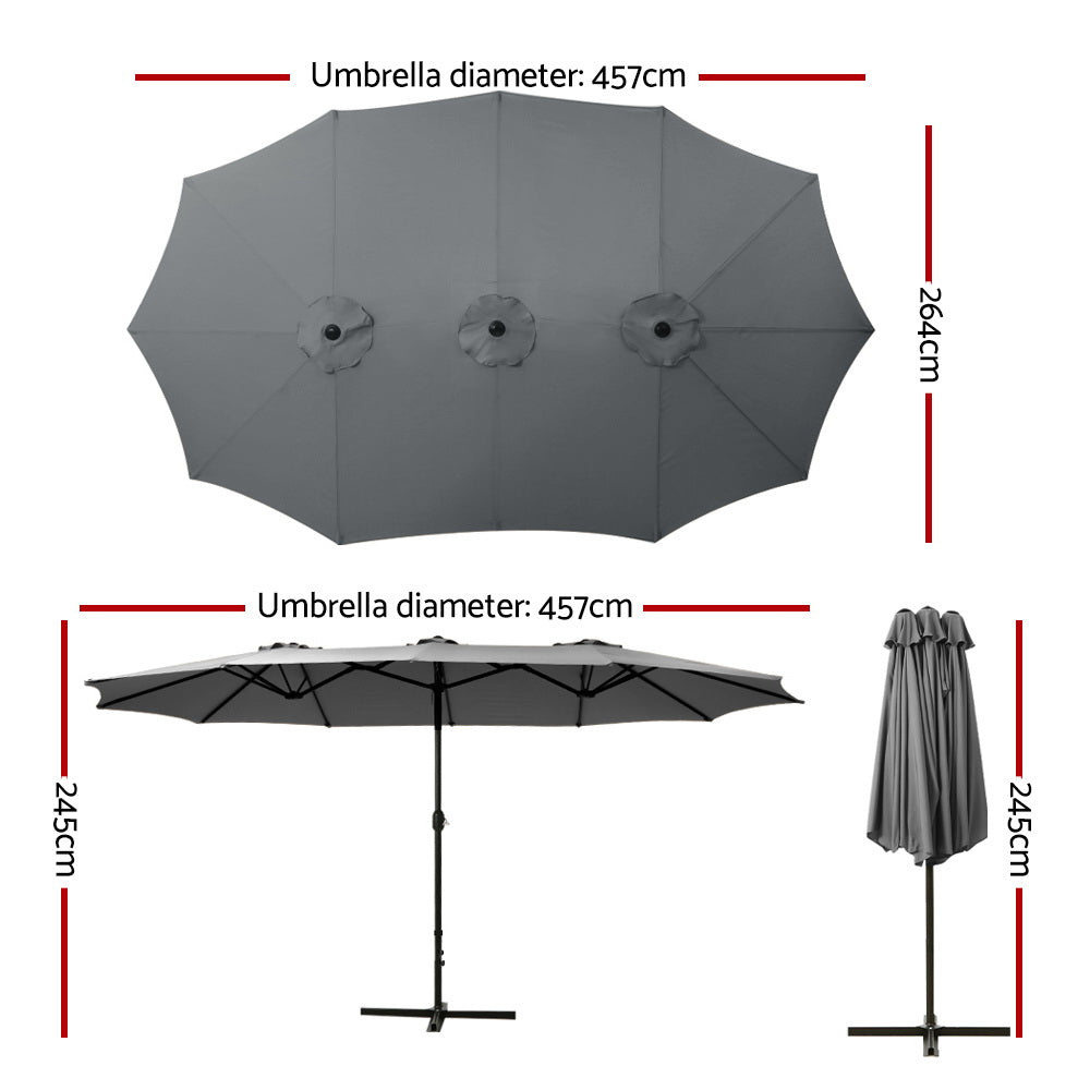 Instahut Outdoor Umbrella Twin Umbrellas Beach Stand Garden Base Sun Patio 4.57m - Outdoorium