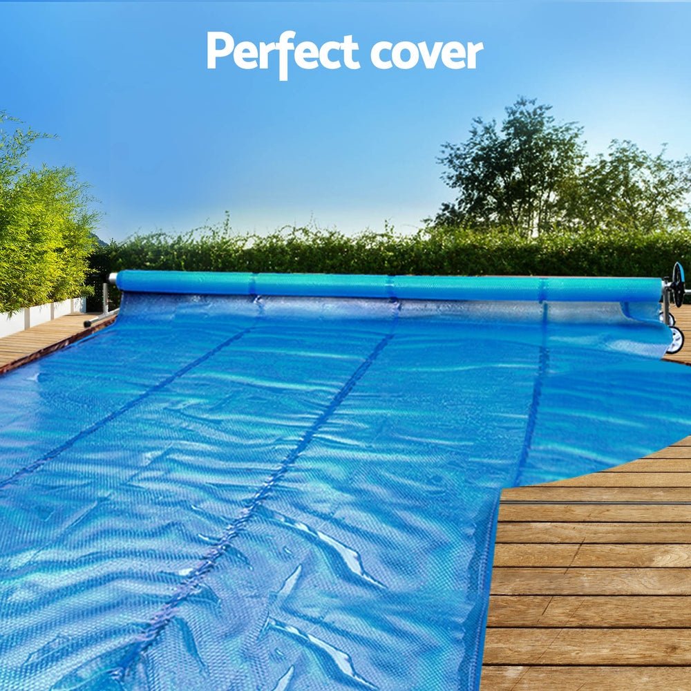 Aquabuddy Pool Cover 11x6.2m 400 Micron Silver Swimming Pool Solar Blanket 6.55m Roller - Outdoorium