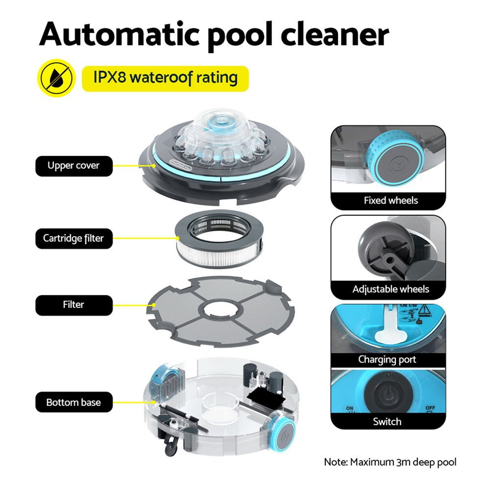 Aquabuddy Robotic Pool Cleaner Automatic Vacuum Swimming Robot Filter Cordless - Outdoorium