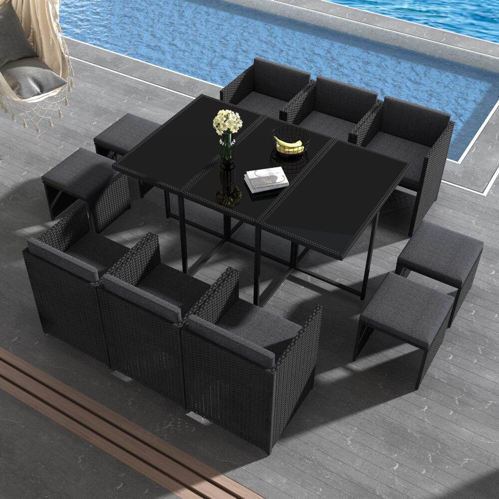 Bali 11 Piece Outdoor Dining Set - Black | Outdoorium
