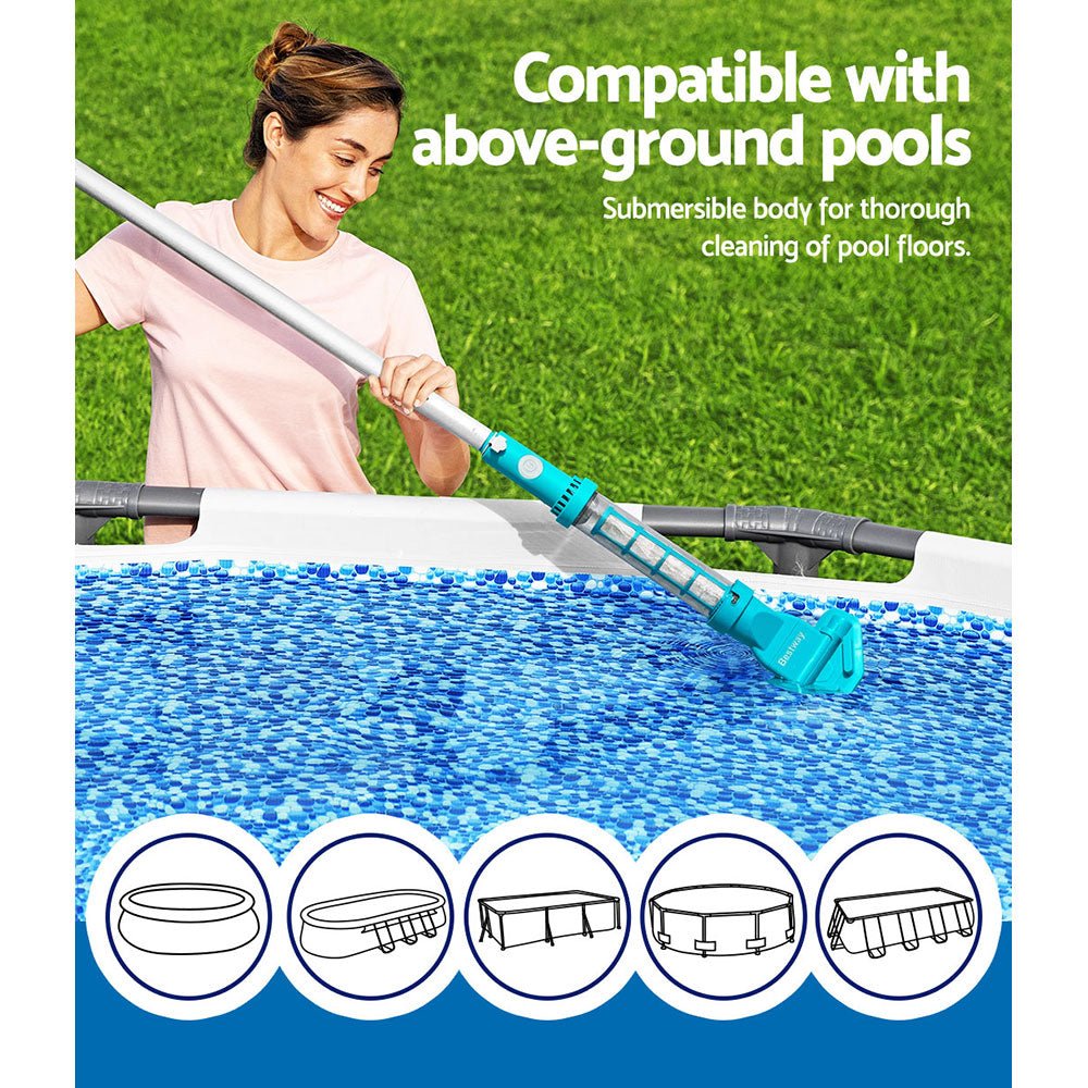 Bestway Pool Cleaner Cordless with Pole Swimming Pool Automatic Vacuum 2.5M - Outdoorium
