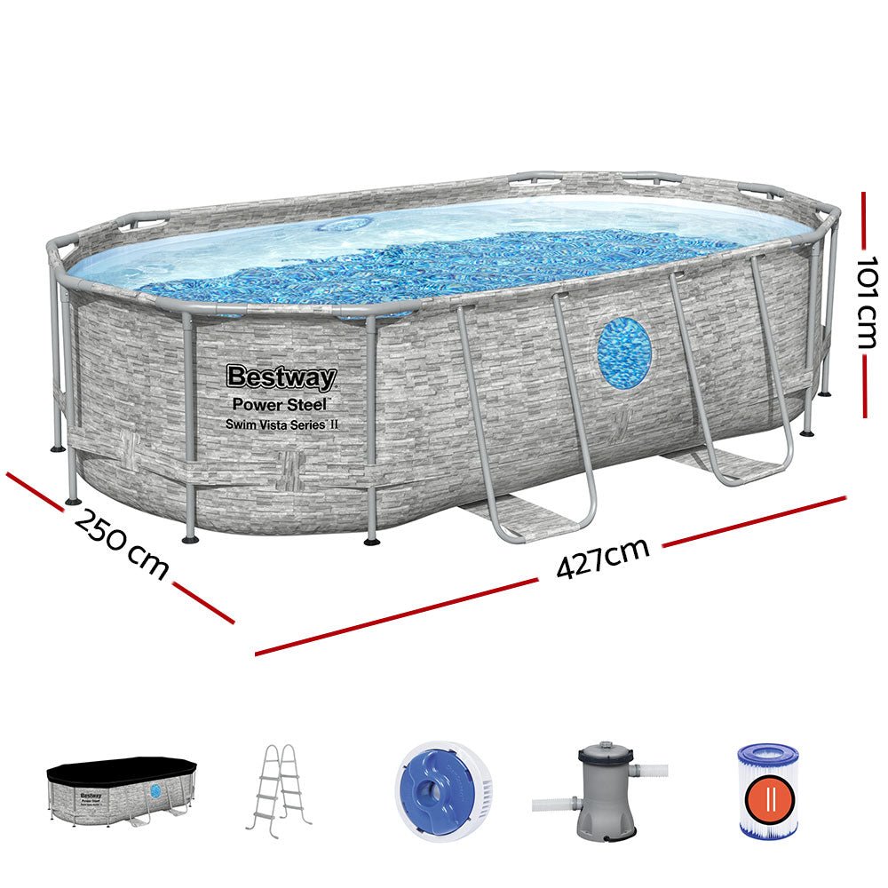 Bestway Swimming Pool Above Ground Pools Power Steel Frame Filter Pump 4.27M - Outdoorium