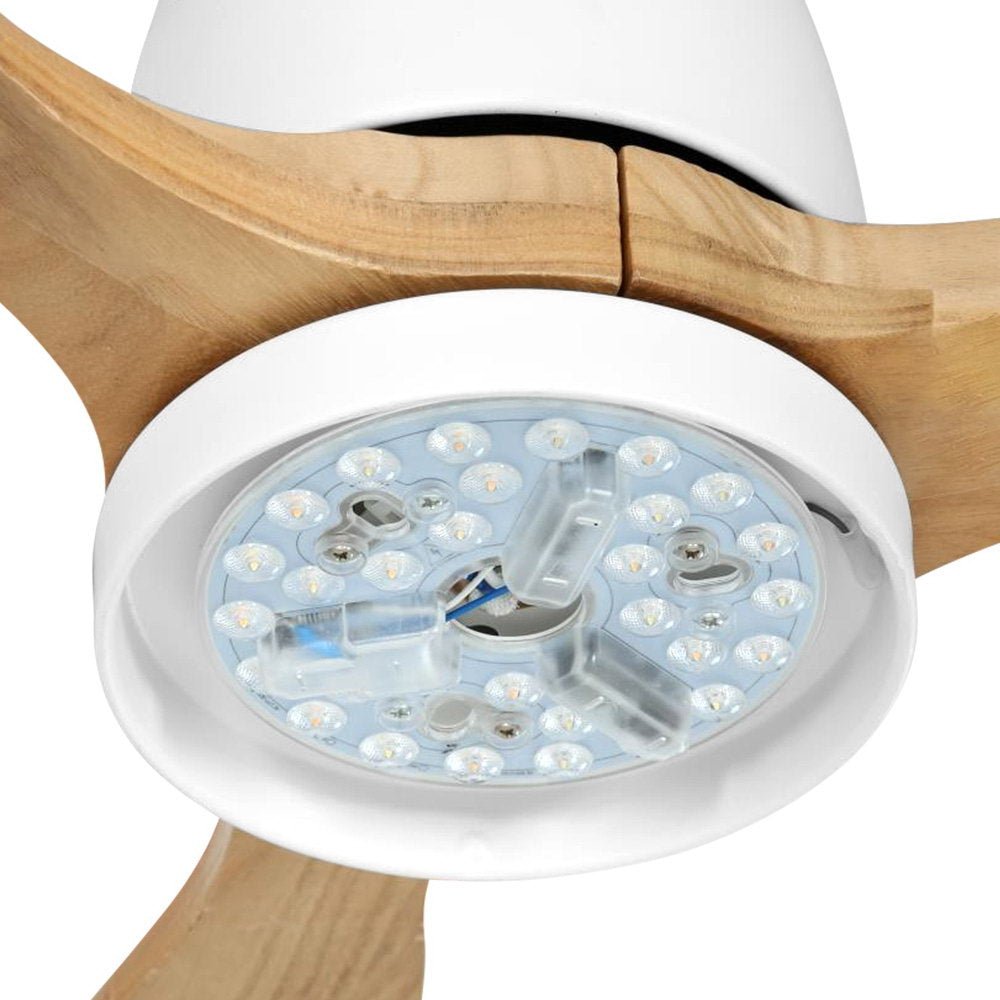 Devanti 52&#39;&#39; Ceiling Fan LED Light Remote Control Wooden Blades Timer 1300mm - Outdoorium