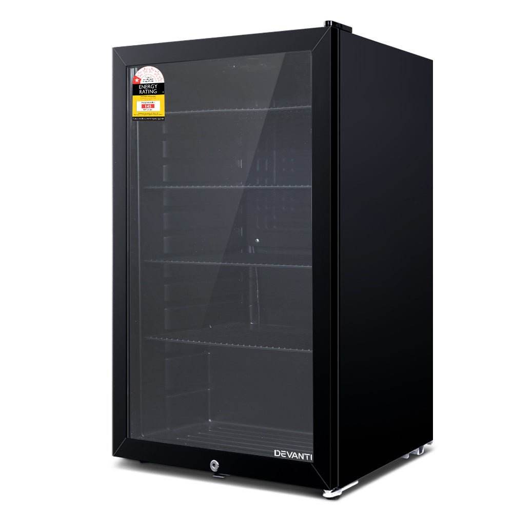 Devanti 98L Bar Fridge Glass Door Mini Fridges Freezer Black | Outdoorium
