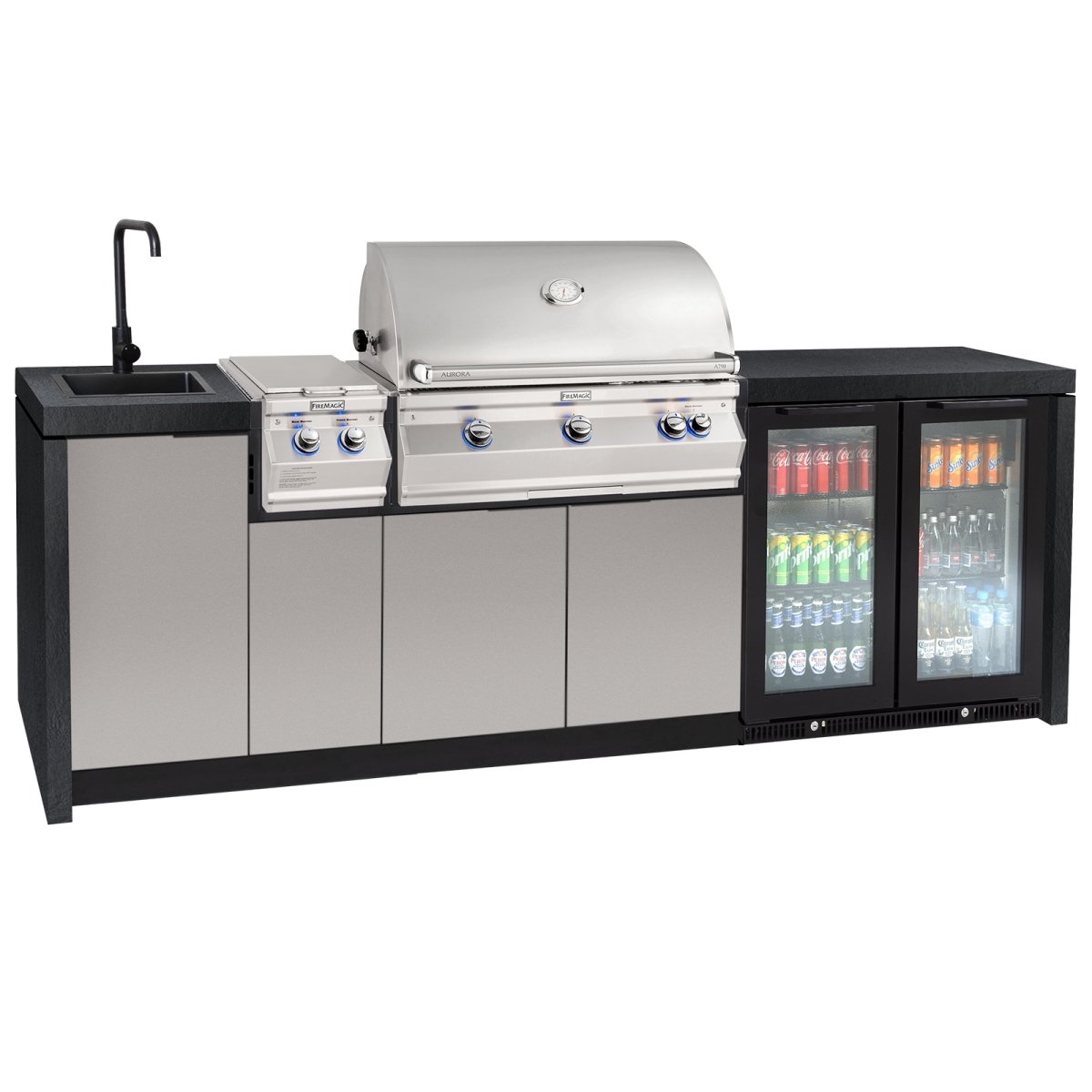 Fire Magic Grills Island System to suit A790i with Single Side Burner & Double Door Fridge - Outdoorium