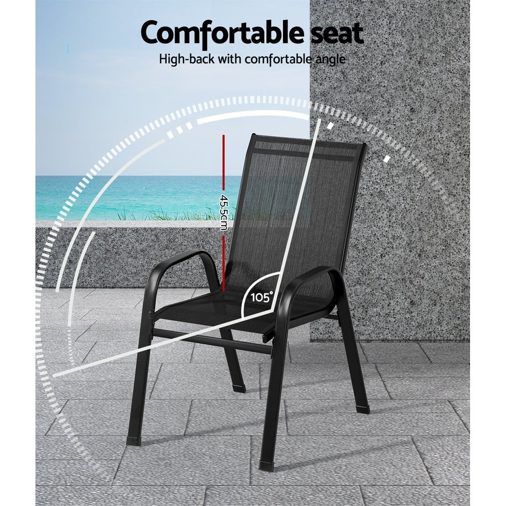Gardeon 2X Outdoor Stackable Chairs Lounge Chair Bistro Set Patio Furniture - Outdoorium