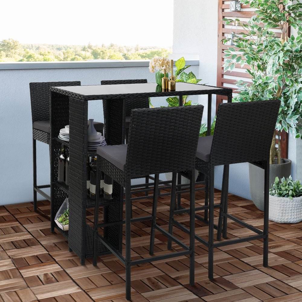 Gardeon 5 - Piece Outdoor Bar Set Patio Dining Chairs Wicker Table Stools | Outdoorium