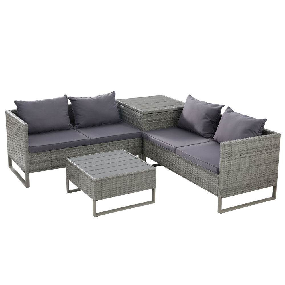 Gardeon 4 - Seater Outdoor Sofa Furniture Lounge Set Wicker Setting Grey | Outdoorium