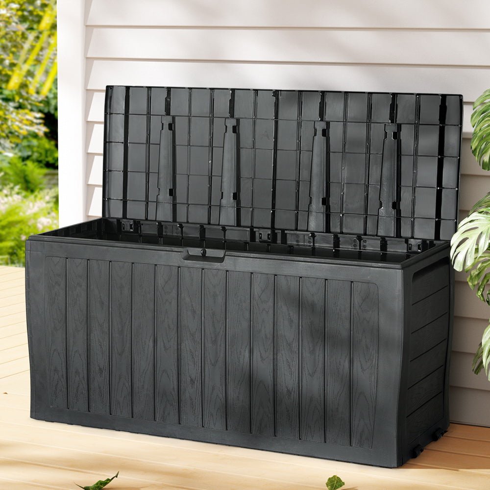 Gardeon Outdoor Storage Box 220L Lockable Organiser Garden Deck Toy Shed Tool Black - Outdoorium