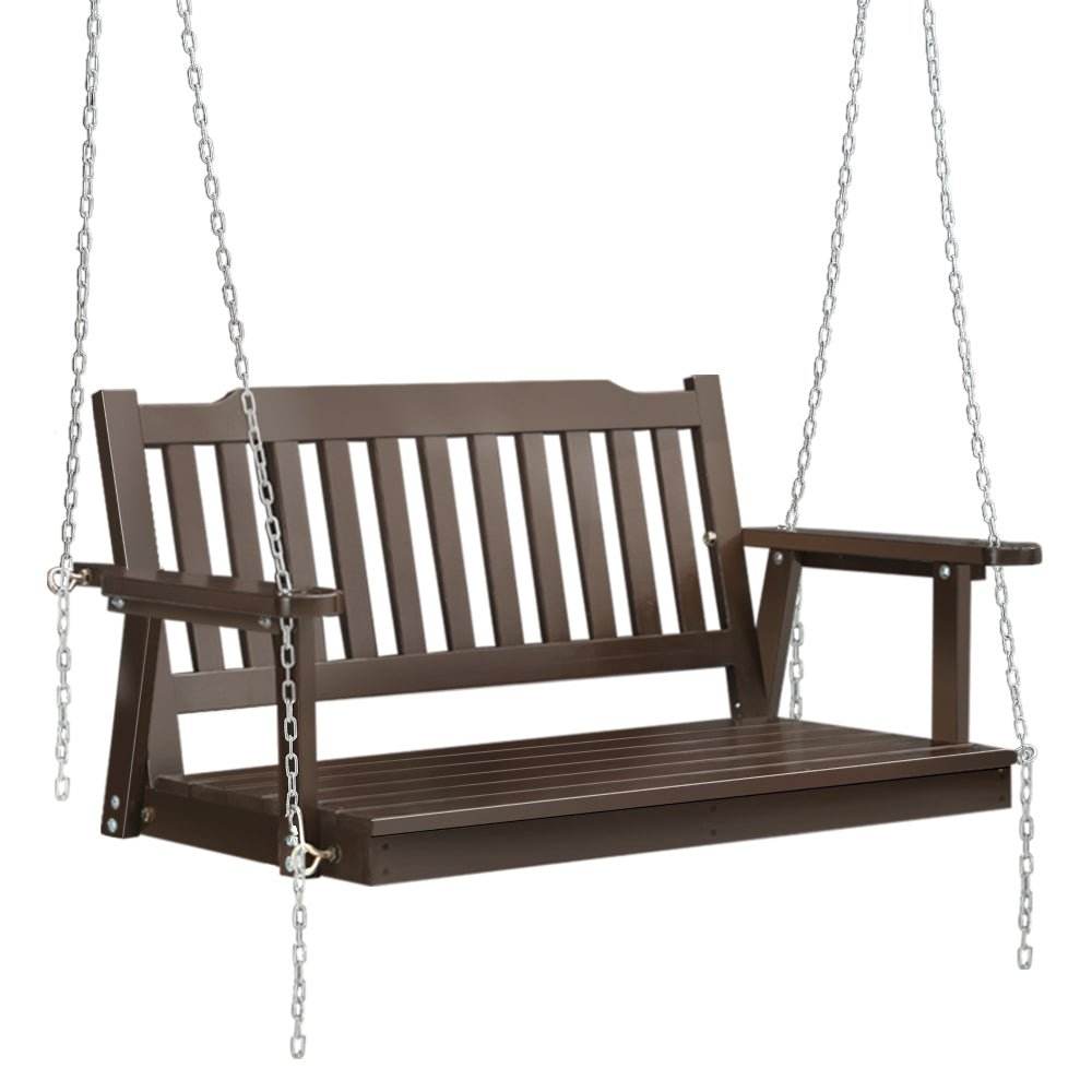 2 Seater Gardeon Porch Swing Chair with Chain Outdoor Furniture Wooden Brown | Outdoorium