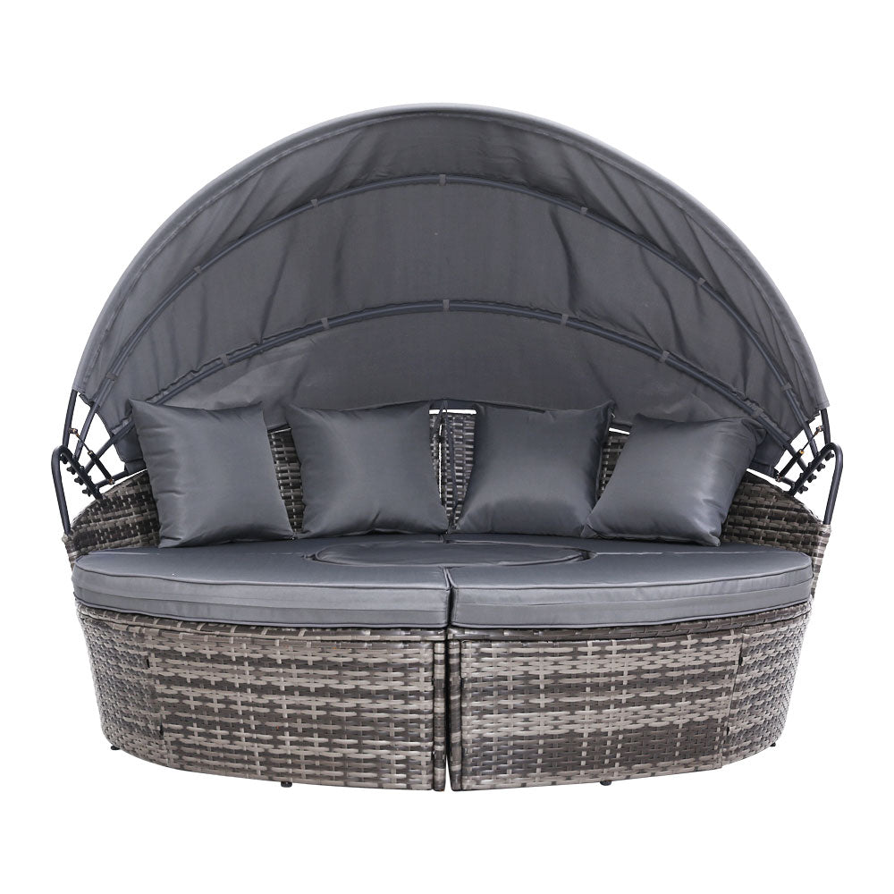 Gardeon Sun Lounge Setting Wicker Lounger Day Bed Patio Outdoor Furniture Grey - Outdoorium