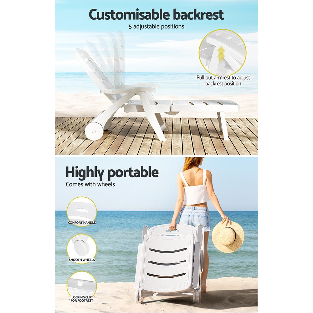 Gardeon Sun Lounger Folding Chaise Lounge Chair Wheels Patio Outdoor Furniture - Outdoorium