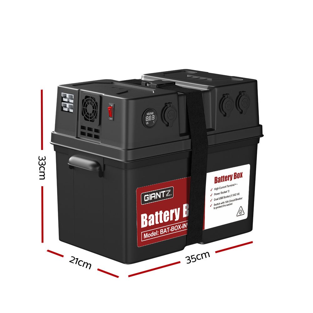 Giantz Battery Box 500W Inverter Deep Cycle Battery Portable Caravan Camping USB - Outdoorium