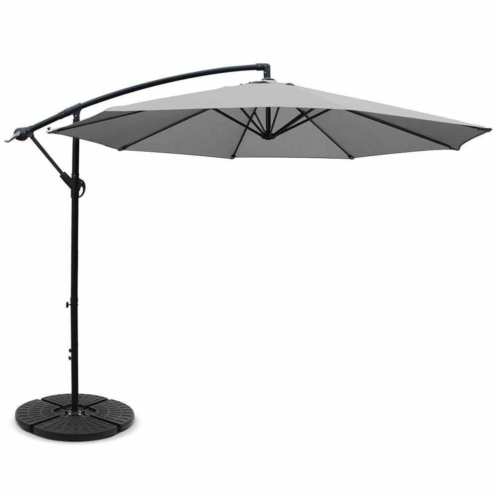 Instahut 3M Umbrella with 48x48cm Base Outdoor Umbrellas Cantilever Sun Beach Garden Patio Grey - Outdoorium