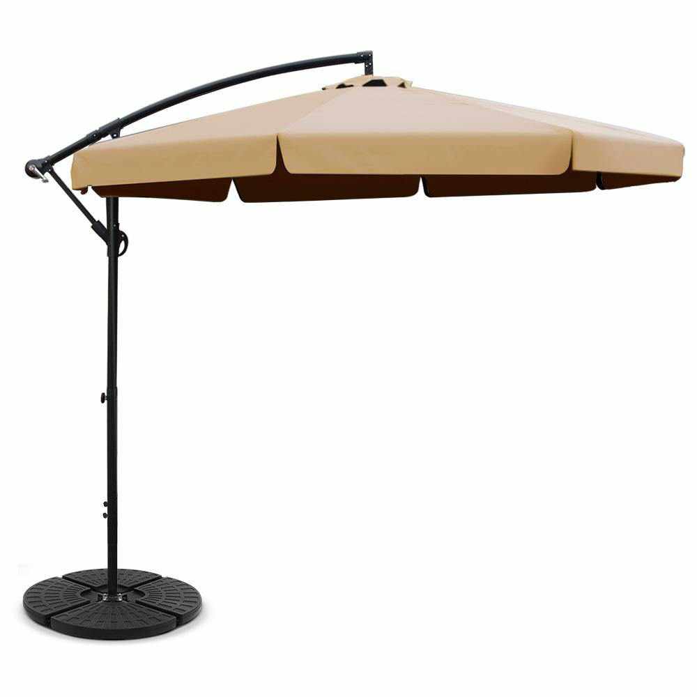 Instahut 3M Umbrella with 48x48cm Base Outdoor Umbrellas Cantilever Sun Beach UV Beige - Outdoorium