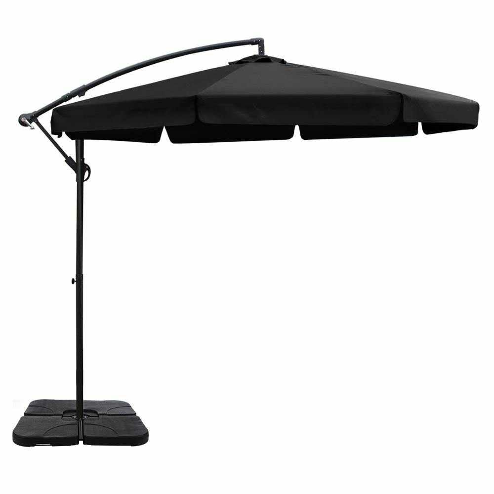Instahut 3M Umbrella with 50x50cm Base Outdoor Umbrellas Cantilever Patio Sun Beach UV Black - Outdoorium