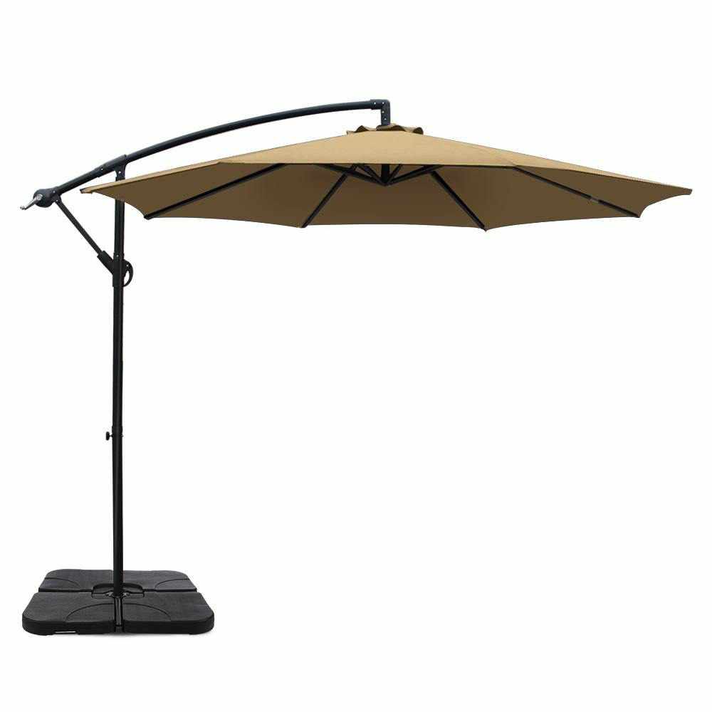 Instahut 3M Umbrella with 50x50cm Base Outdoor Umbrellas Cantilever Sun Stand UV Garden Beige - Outdoorium