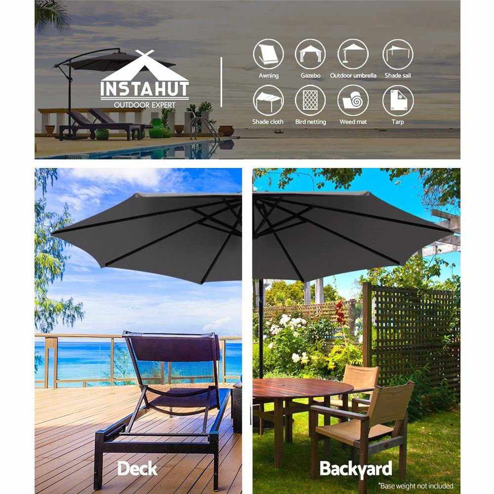 Instahut 3M Umbrella with 50x50cm Base Outdoor Umbrellas Cantilever Sun Stand UV Garden Charcoal - Outdoorium