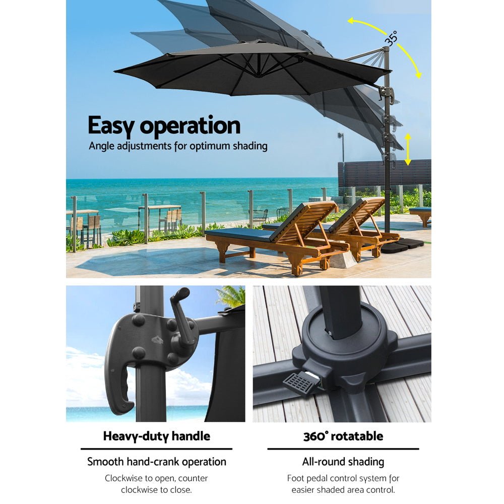Instahut Outdoor Umbrella 3m Base Cantilever Beach Stand Sun Roma Black 50cm - Outdoorium