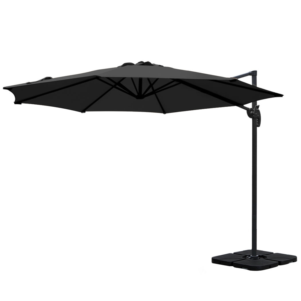 Instahut Outdoor Umbrella 3m Base Cantilever Beach Stand Sun Roma Black 50cm - Outdoorium