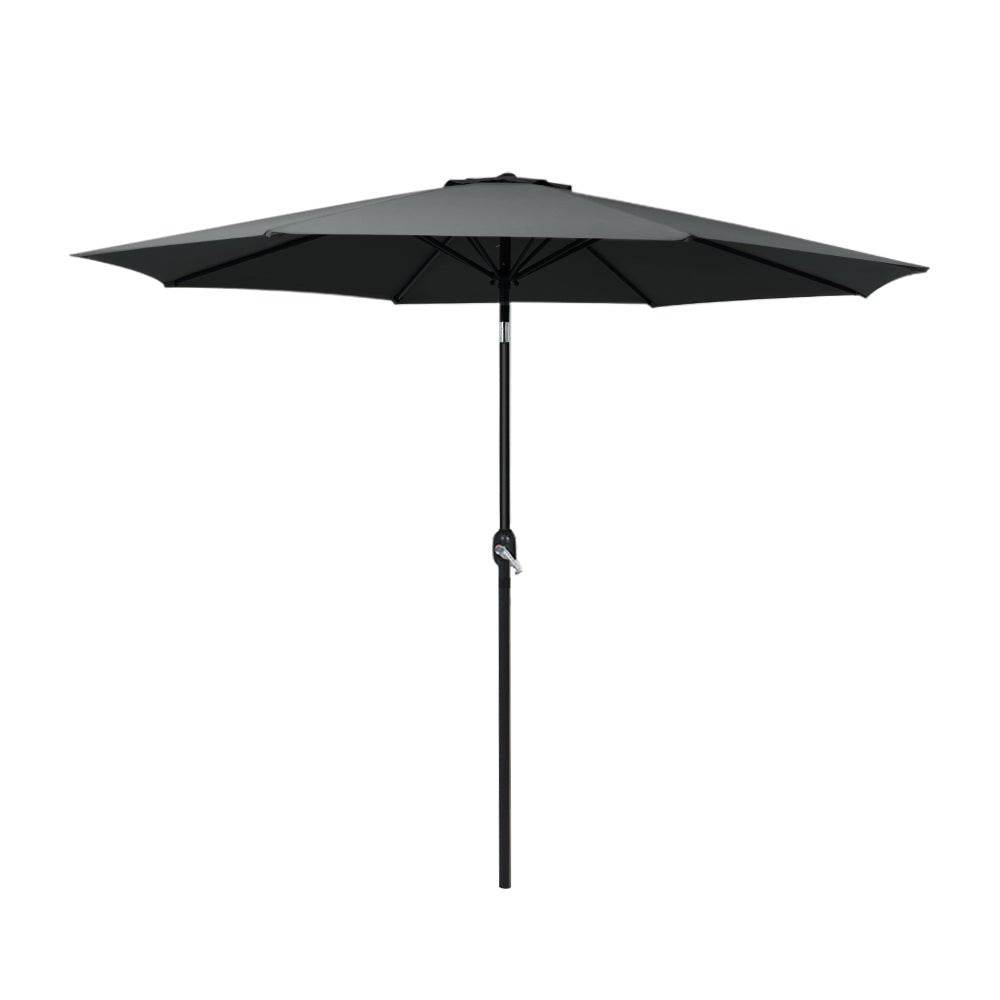 Instahut 2.7m Outdoor Umbrella w/Base Pole Stand Garden Beach Black | Outdoorium