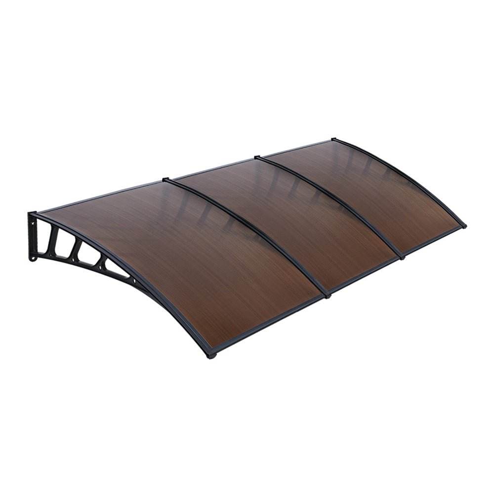 Instahut Window Door Awning Canopy 1.5mx3m Brown Sheet Black Plastic Frame | Outdoorium