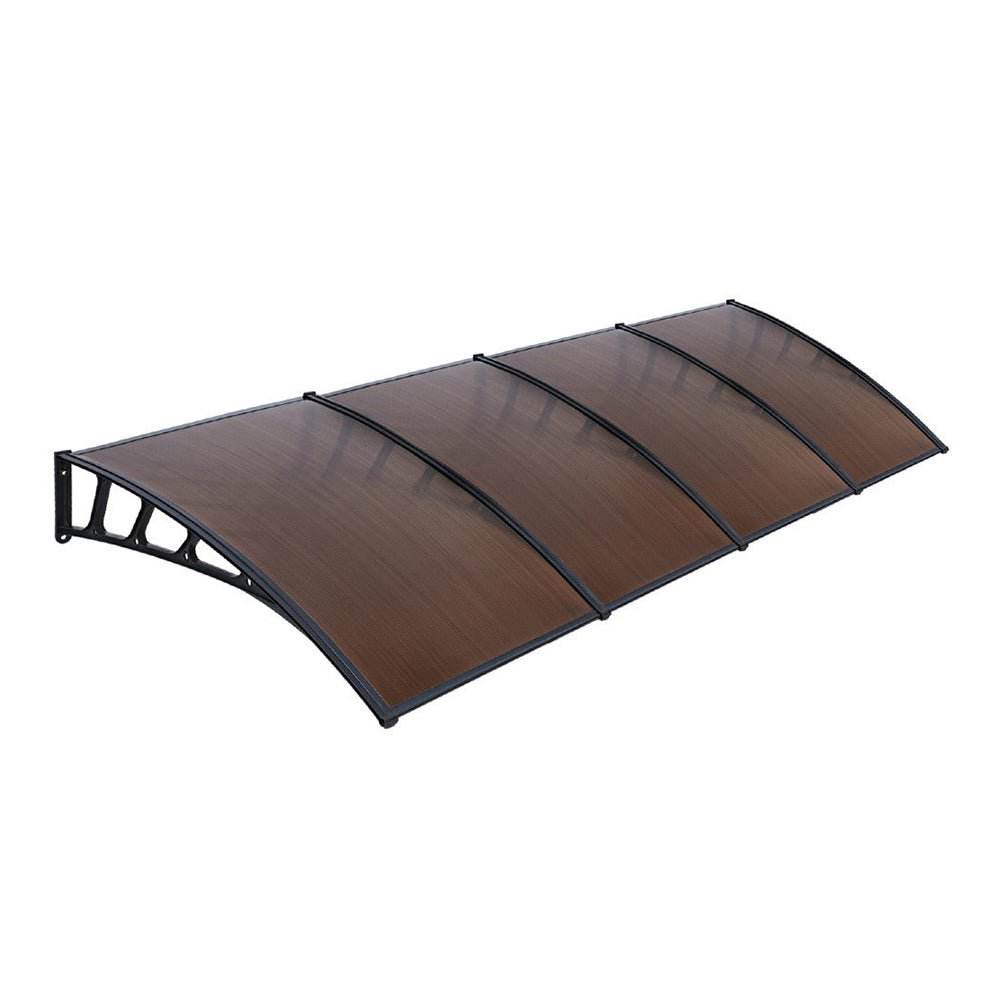Instahut Window Door Awning Canopy 1.5mx4m Brown Sheet Black Plastic Frame | Outdoorium