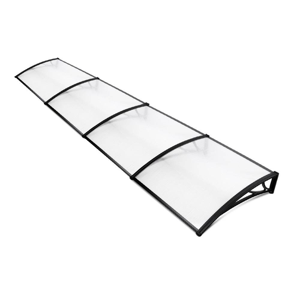 Instahut Window Awning Door Canopy 1m x 4m Transparent Sheet Black Plastic Frame | Outdoorium