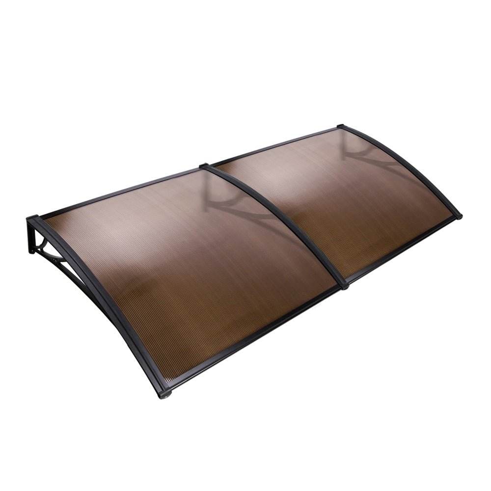 Instahut Window Door Awning Canopy 1mx2m Brown Sheet Black Plastic Frame | Outdoorium