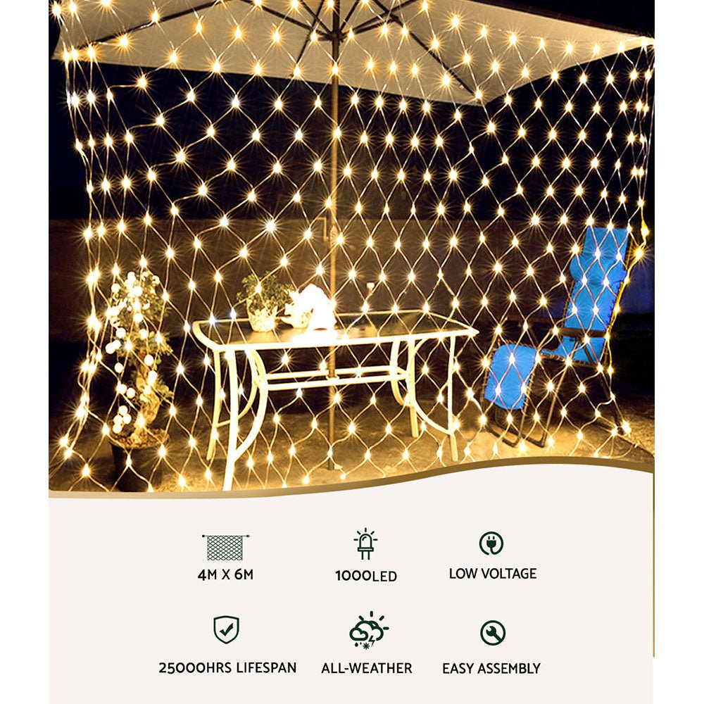 Jingle Jollys 4mx6m Christmas Net Mesh Lights 1000LED String Fairy Party Wedding - Outdoorium