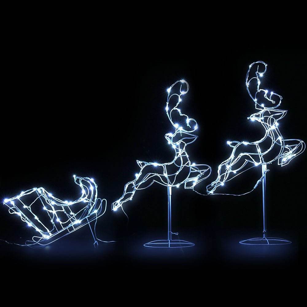 1X Christmas Lights Reindeer Sleigh 120 LED Decorations Jingle Jollys | Outdoorium