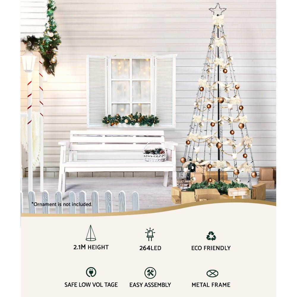 Jingle Jollys Christmas Tree 2.1M 264 LED Xmas Trees Solar Power Warm White - Outdoorium