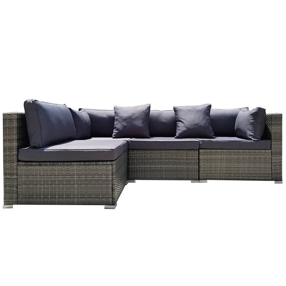 LONDON RATTAN 4 Seater Modular Outdoor Lounge Sofa Setting, Grey | Outdoorium