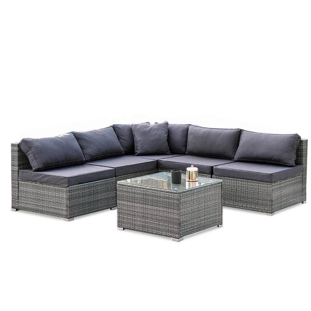 LONDON RATTAN 5 Seater Modular Outdoor Setting Lounge with Coffee Table, Grey | Outdoorium