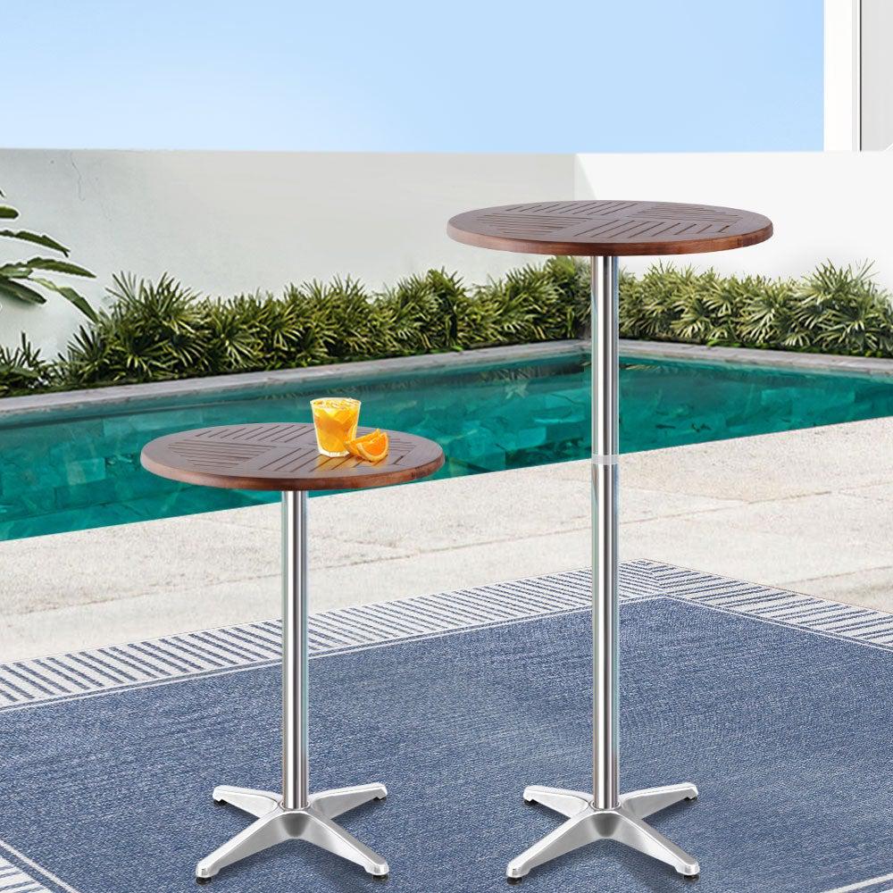 Outdoor Bar Table Furniture Wooden Cafe Table Aluminium Adjustable Round Gardeon - Outdoorium