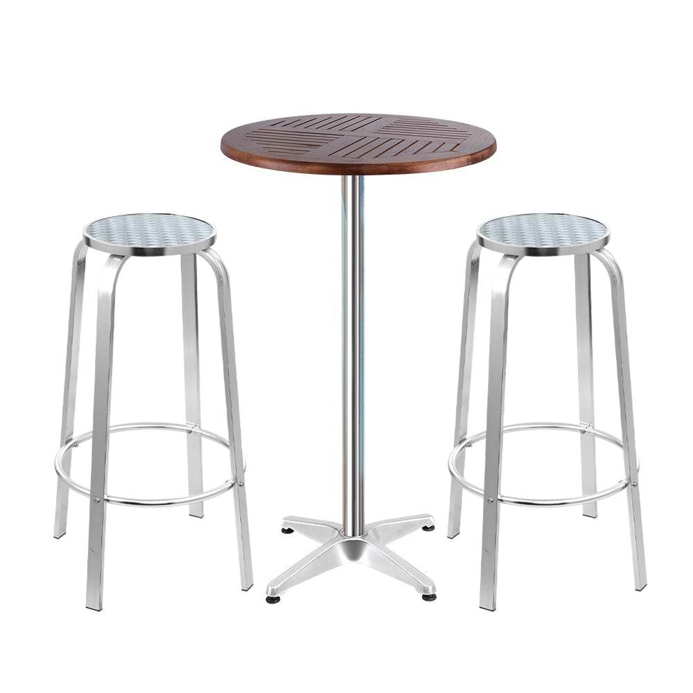 Gardeon 3 - Piece Outdoor Bar Set Bistro Table Stools Adjustable Wooden Cafe | Outdoorium