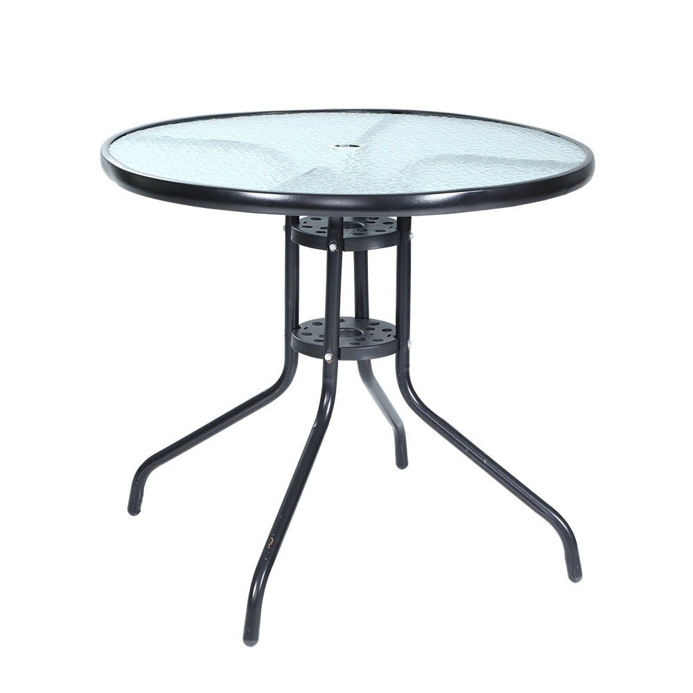 Outdoor Dining Table Bar Setting Steel Glass 70CM - Outdoorium