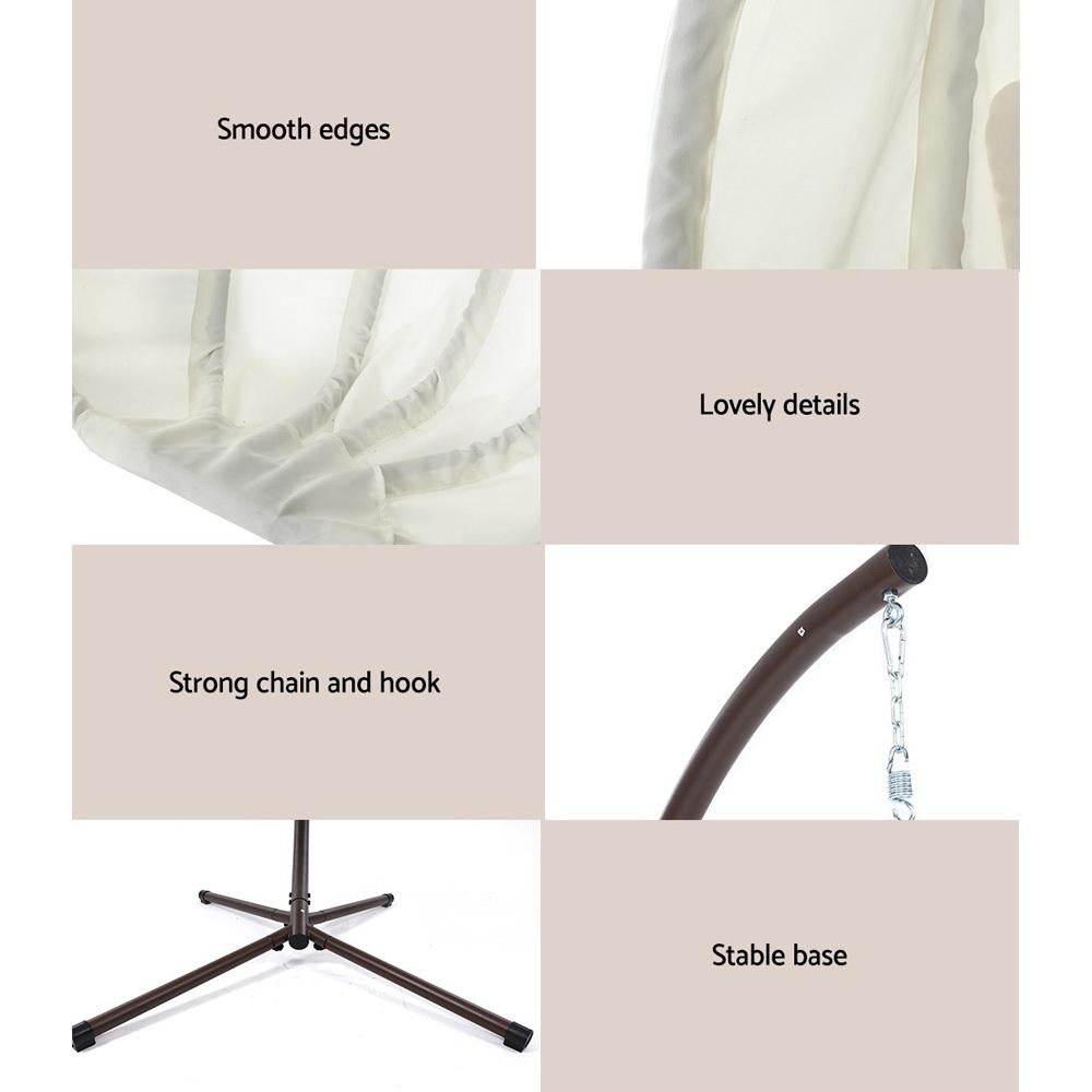 Gardeon Outdoor Egg Swing Chair Patio Furniture Pod Stand Canopy Foldable Cream | Outdoorium