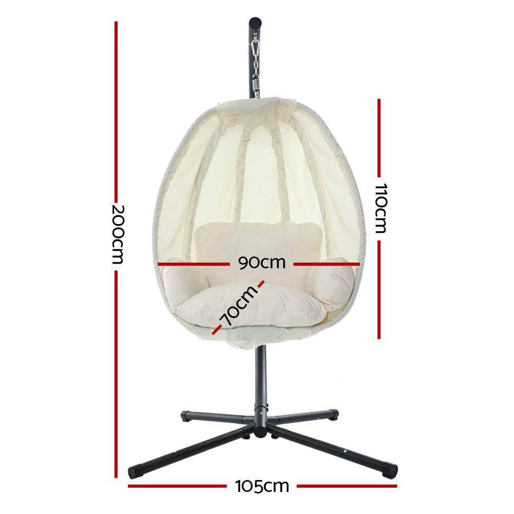 Gardeon Outdoor Egg Swing Chair Patio Furniture Pod Stand Canopy Foldable Cream | Outdoorium