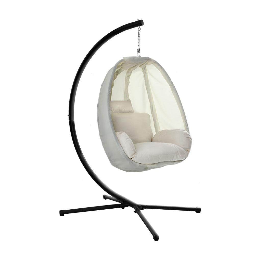 Gardeon Outdoor Egg Swing Chair Patio Furniture Pod Stand Canopy Foldable Cream | Outdoorium