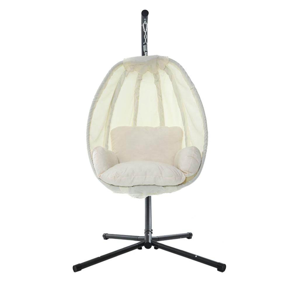 Gardeon Outdoor Egg Swing Chair Patio Furniture Pod Stand Canopy Foldable Cream | Outdoorium