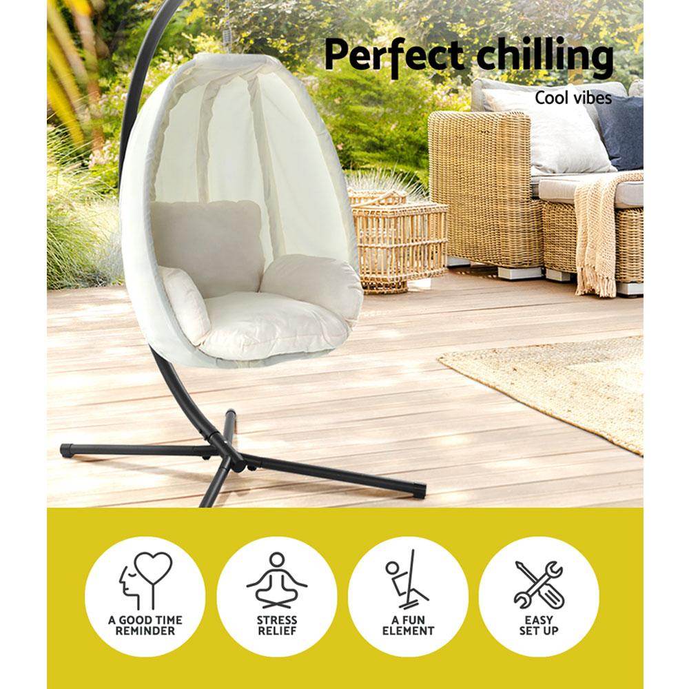 Gardeon Outdoor Egg Swing Chair Patio Furniture Pod Stand Canopy Foldable Cream | Outdoorium