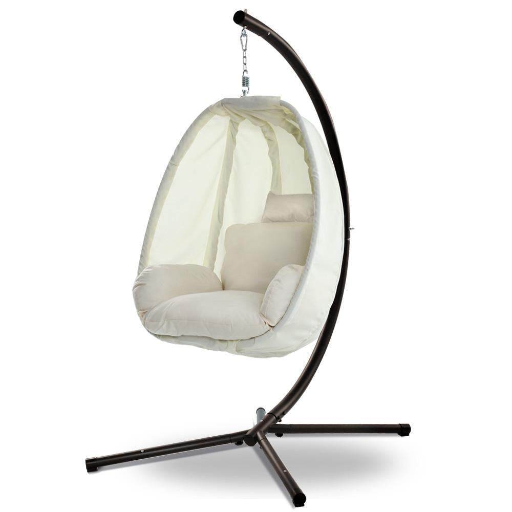 Gardeon Outdoor Egg Swing Chair Patio Furniture Pod Stand Canopy Foldable Cream | Outdoorium