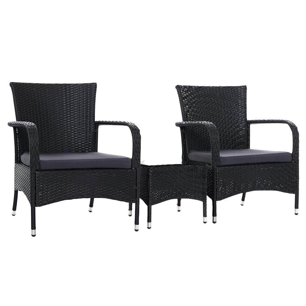 Gardeon 3PC Outdoor Bistro Set Patio Furniture Wicker Setting Chairs Table Luca | Outdoorium