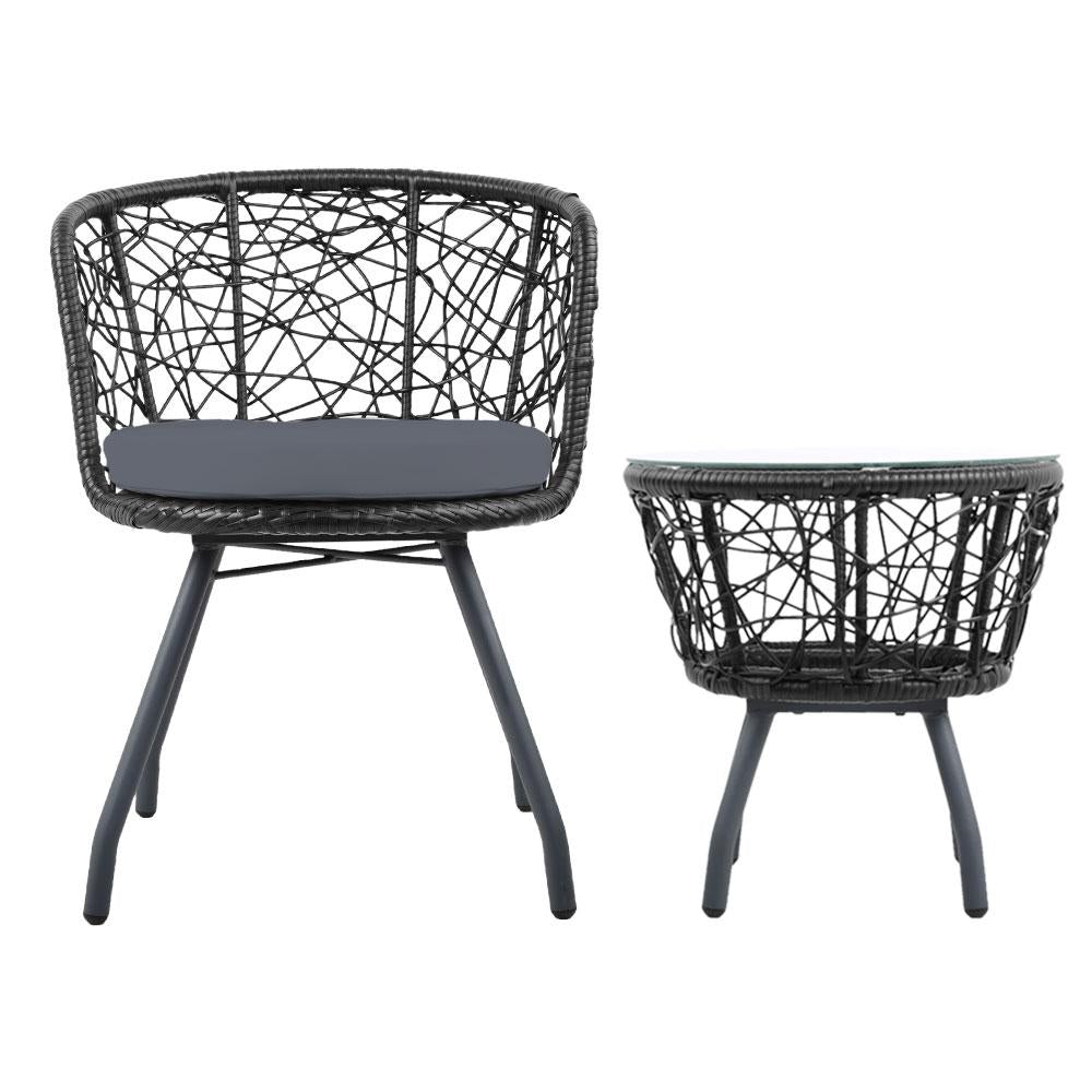 Outdoor Patio Chair and Table - Black - Outdoorium